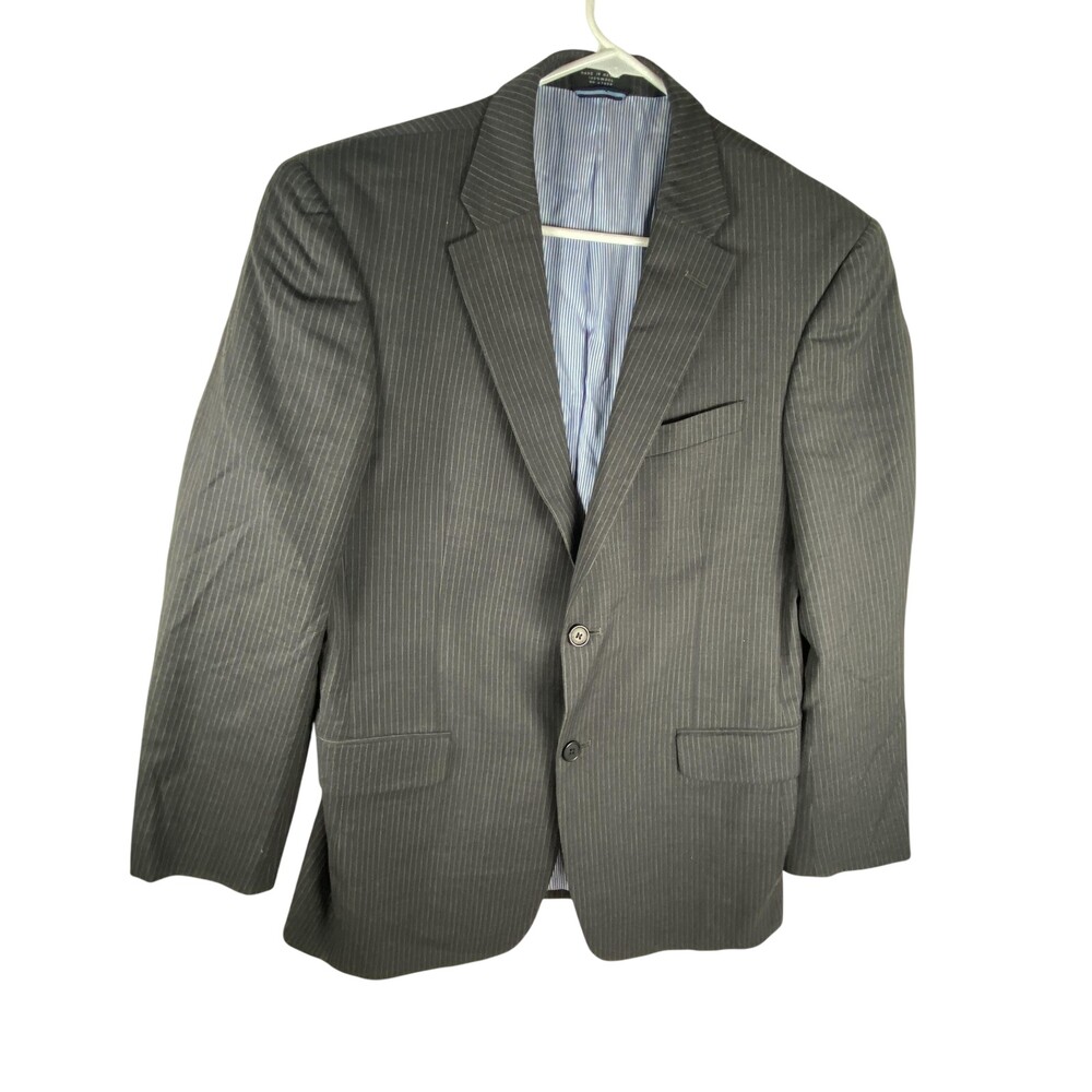 Tommy Hilfiger Suit Jacket Mens 40R Gray Pinstripe 100% Wool 2 Button Blazer